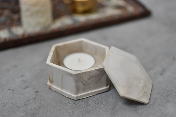 キャンドルボックス Marble candle box<1個> 六角 1枚目の画像