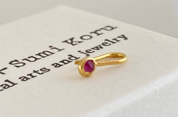 ◇ローズカット天然ルビー 純金クリップピアス◇K24 Pure Gold+Natural Ruby（片耳分） 2枚目の画像