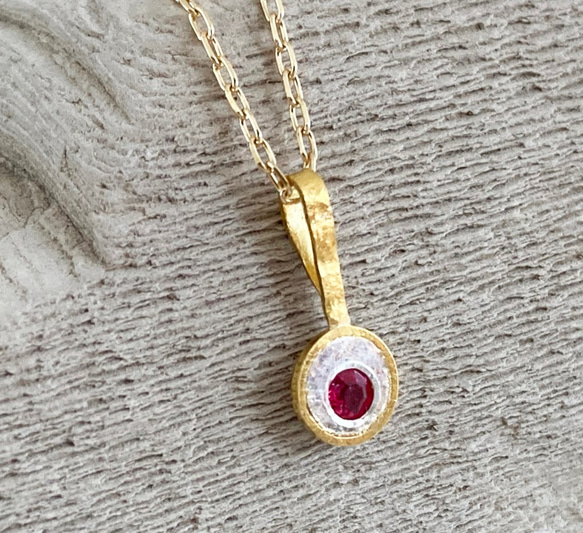 K24 Pure Gold+Silver+Pink Spinel◆純金＋銀 ピンクスピネルペンダントトップ 3枚目の画像
