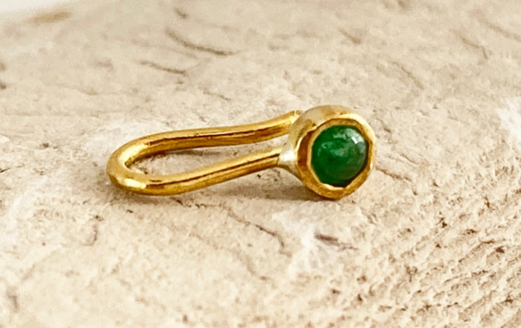 ◇天然エメラルド 純金クリップピアス◇K24 Pure Gold+Natural Emerald（片耳分） 9枚目の画像