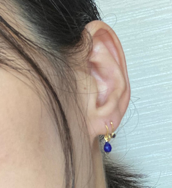 ◇ローズカット天然サファイア 純金クリップピアス◇K24 Pure Gold+Natural Sapphire（片耳分） 6枚目の画像