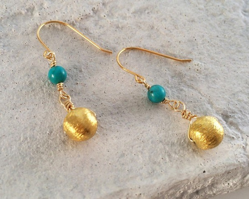 天然トルコ石 K14GF Vermeilピアス/イヤリング ピアス（フック