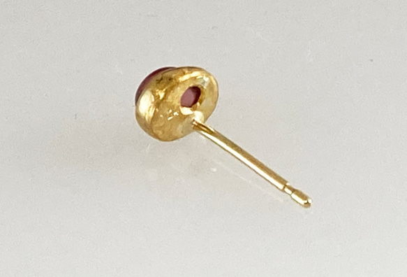 K24 Pure Gold+Red Spinel Stud◆K24純金のレッドスピネルスタッドピアス　片方のみ 6枚目の画像