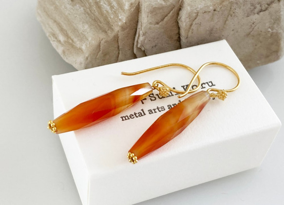 Carnelian Rod◇太陽の宝石カーネリアン◇Vermeil Gold ピアス/イヤリング 3枚目の画像