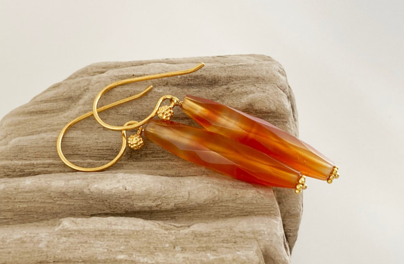 Carnelian Rod◇太陽の宝石カーネリアン◇Vermeil Gold ピアス/イヤリング 4枚目の画像