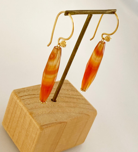 Carnelian Rod◇太陽の宝石カーネリアン◇Vermeil Gold ピアス/イヤリング 5枚目の画像