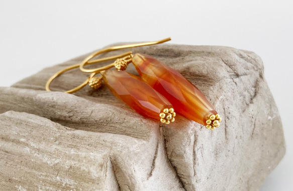 Carnelian Rod◇太陽の宝石カーネリアン◇Vermeil Gold ピアス/イヤリング 6枚目の画像