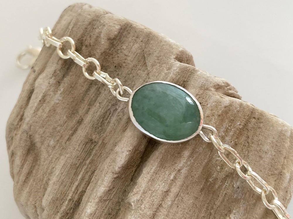 ミャンマー産天然翡翠 Silverブレスレット