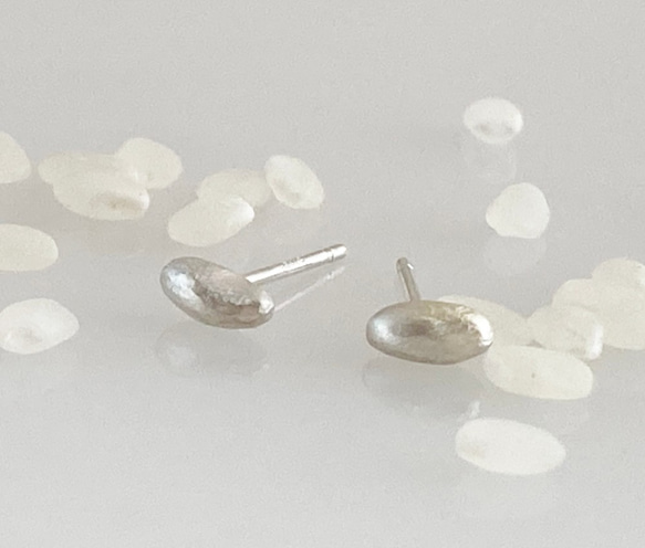 銀の米粒ピアス◇Silver Rice Grain Studs 3枚目の画像