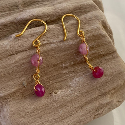 K24純金ルビー＋ピンクサファイアピアス◇K24 Ruby + Pink Sapphire Earrings 1枚目の画像