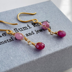 K24純金ルビー＋ピンクサファイアピアス◇K24 Ruby + Pink Sapphire Earrings 3枚目の画像