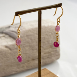 K24純金ルビー＋ピンクサファイアピアス◇K24 Ruby + Pink Sapphire Earrings 4枚目の画像