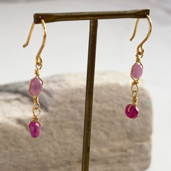 K24純金ルビー＋ピンクサファイアピアス◇K24 Ruby + Pink Sapphire Earrings 5枚目の画像