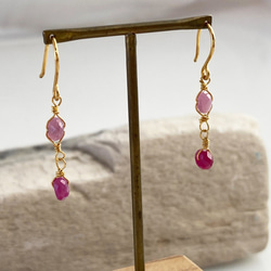 K24純金ルビー＋ピンクサファイアピアス◇K24 Ruby + Pink Sapphire Earrings 6枚目の画像