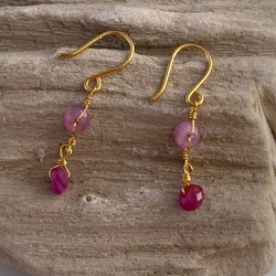 K24純金ルビー＋ピンクサファイアピアス◇K24 Ruby + Pink Sapphire Earrings 7枚目の画像