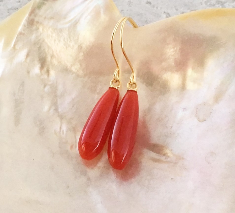 天然◇血赤珊瑚K18 ピアス ピアス（フック・チェーン） Sae+Sumi Koru