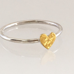 Golden Heart ◇K24 Pure Gold +Silver Ring◇純金+銀◇ハートの指輪/リング 1枚目の画像