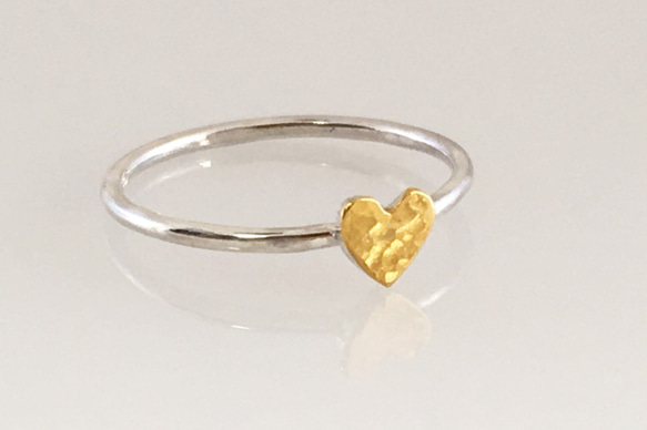 Golden Heart ◇K24 Pure Gold +Silver Ring◇純金+銀◇ハートの指輪/リング 1枚目の画像