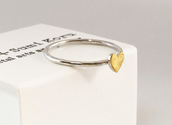 Golden Heart ◇K24 Pure Gold +Silver Ring◇純金+銀◇ハートの指輪/リング 4枚目の画像