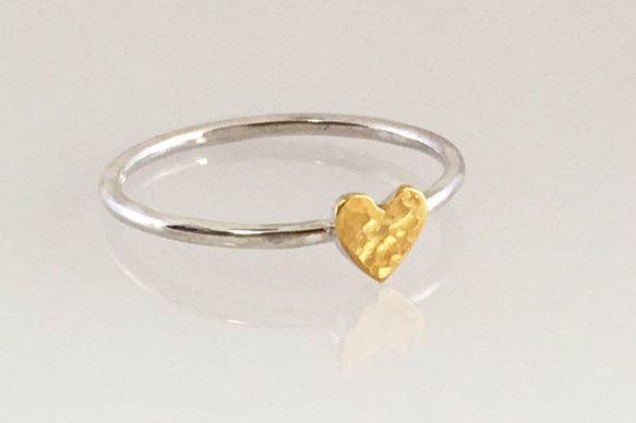 Golden Heart ◇K24 Pure Gold +Silver Ring◇純金+銀◇ハートの指輪/リング 3枚目の画像