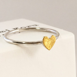 Golden Heart ◇K24 Pure Gold +Silver Ring◇純金+銀◇ハートの指輪/リング 2枚目の画像