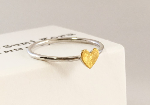 Golden Heart ◇K24 Pure Gold +Silver Ring◇純金+銀◇ハートの指輪/リング 2枚目の画像