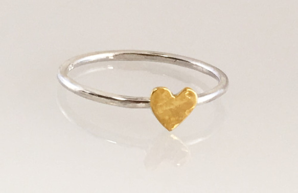 Golden Heart ◇K24 Pure Gold +Silver Ring◇純金+銀◇ハートの指輪/リング 7枚目の画像