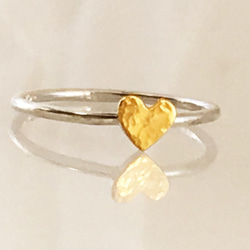 Golden Heart ◇K24 Pure Gold +Silver Ring◇純金+銀◇ハートの指輪/リング 8枚目の画像