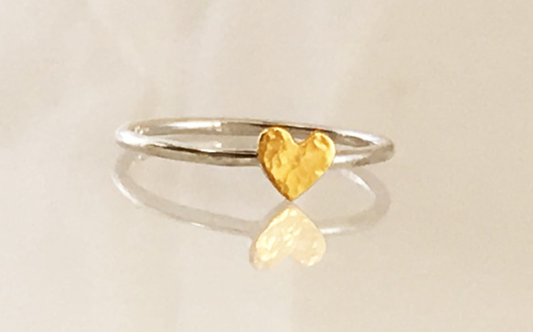 Golden Heart ◇K24 Pure Gold +Silver Ring◇純金+銀◇ハートの指輪/リング 8枚目の画像