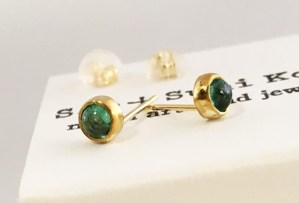 K24 Pure Gold+Emerald 天然エメラルド 純金スタッドピアス 8枚目の画像