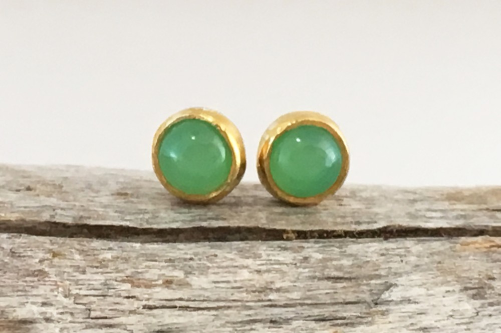 K24 Pure Gold+Chrysoprase 天然クリソプレーズ  純金スタッドピアス