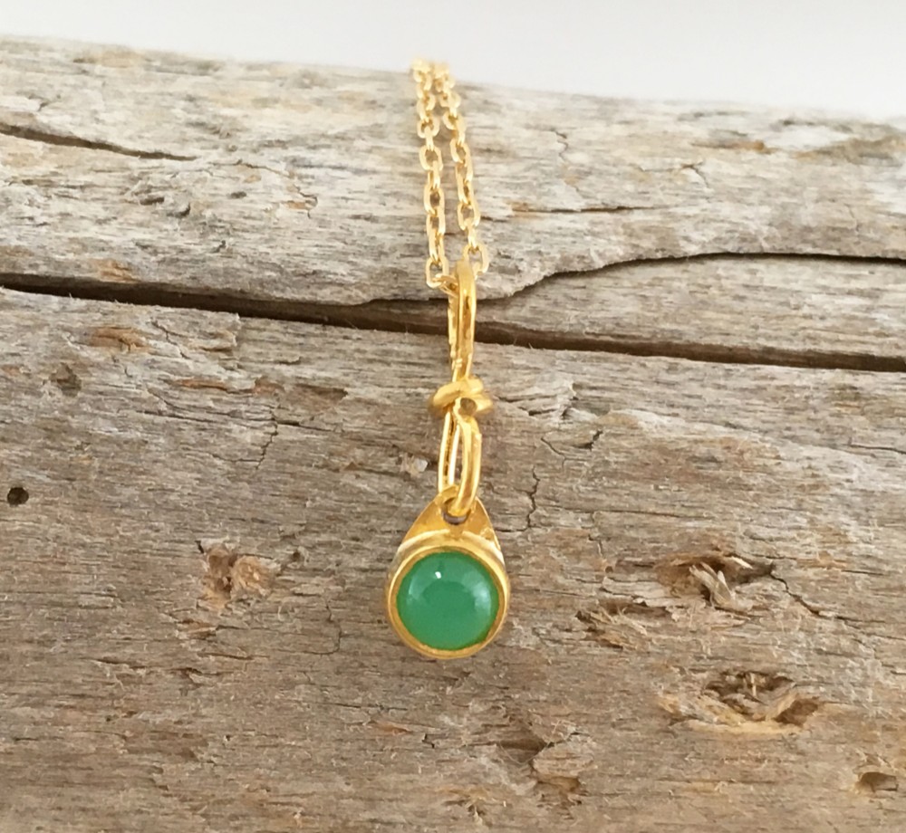 K24 Pure Gold+Chrysoprase 天然クリソプレーズ  純金ペンダントトップ