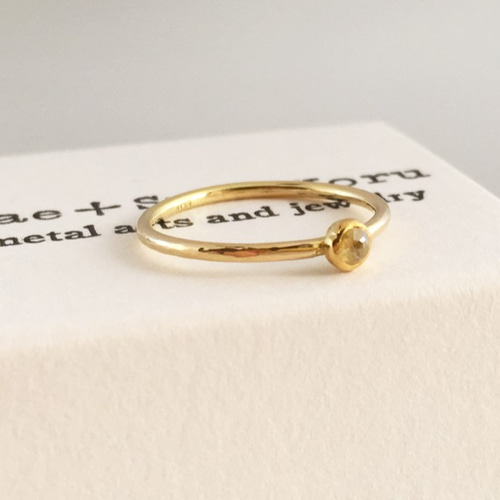 天然ローズカット・イエローダイアモンド K18+K24ゴールドリング 指輪