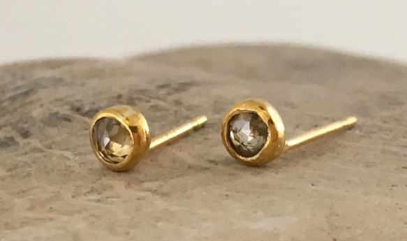 ※ 専用です！　　K24 ローズピアス K24 ローズカット天然ダイヤモンド 純金スタッドピアス◇K24