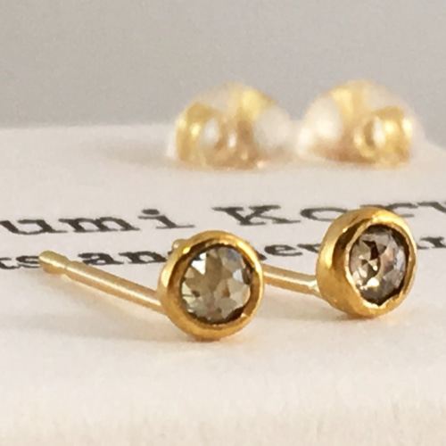 K24 ローズカット天然ダイヤモンド 純金スタッドピアス◇K24