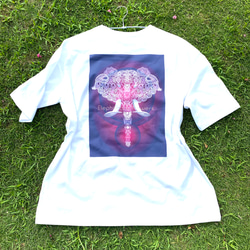【L】5.6オンス:ヘビーウエイトTシャツ　elephants in flowers パープル　 8枚目の画像