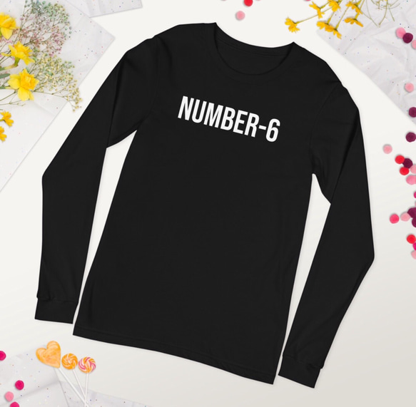 長袖 Tシャツ NUMBER-6 黒 綿100％ 男女兼用 S M L XL サイズ 3枚目の画像