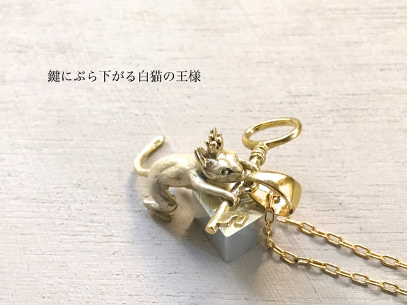 鍵にぶら下がる白猫の王様 1枚目の画像