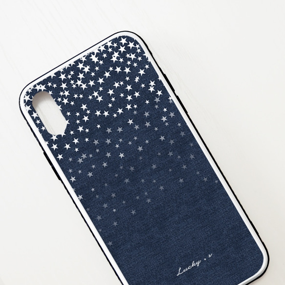 Twinkling Stars★Denim/Navy【強化ガラス × TPUケース】iPhoneケース 2枚目の画像