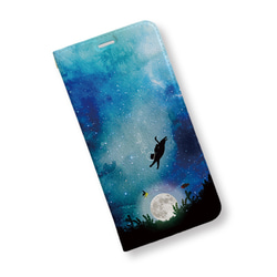 海に沈む満月と猫　帯なしハイクオリティ手帳型ケース　iPhoneケース 1枚目の画像