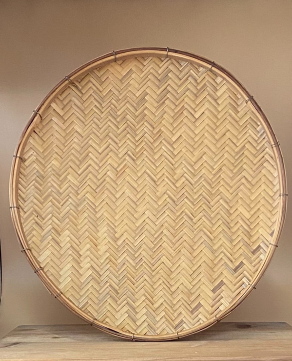 手編み竹かご　竹製のザル　37cm 2枚目の画像