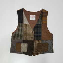 ハリスツイード パッチワーク ベスト ブラウン・カーキ系 ベスト MBK1