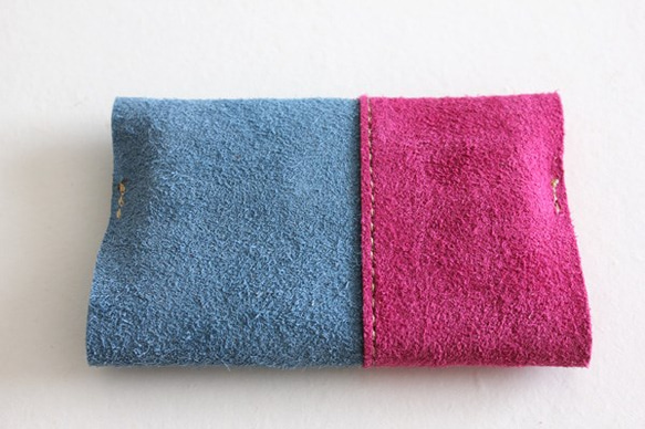 スエードのティッシュケース　/　ブルー　×　ピンク 4枚目の画像