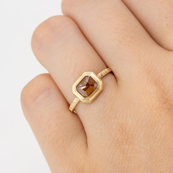 Vermilion Orange Diamond Ripple Bezel Ring 2枚目の画像