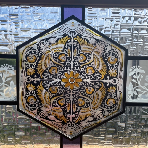 鶴舞（ステンドグラスの絵付けパネル） その他インテリア雑貨 marise