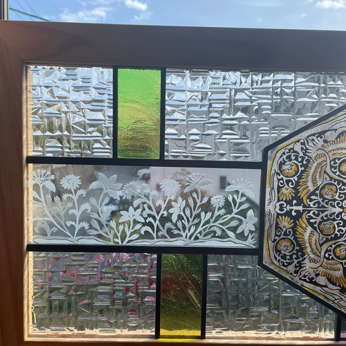 鶴舞（ステンドグラスの絵付けパネル） その他インテリア雑貨 marise