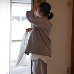 [Wafu工作服上下套裝] 100％中厚亞麻亞麻工作服/睡衣和工作服的灰珍珠r008d-asp2 第7張的照片