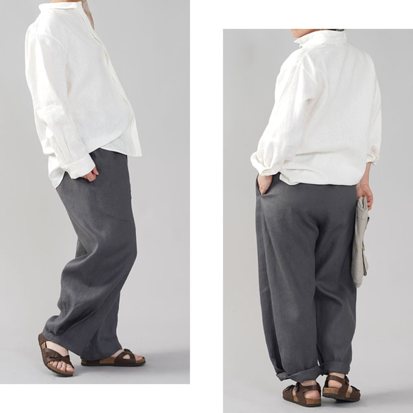 [wafu] 中厚日育亞麻襯衫，長袖，櫻桃領亞麻襯衫，落肩/白色 t018c-wt2 第2張的照片