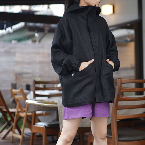 [Wafu 高級亞麻] Mountain Parka Parka Outerwear / Lamp Black h053c-lb 第3張的照片