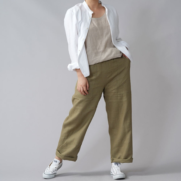 【wafu premium linen】比翼仕立て スタンドカラーシャツ 長袖シャツ/ホワイト t030a-wht3 1枚目の画像